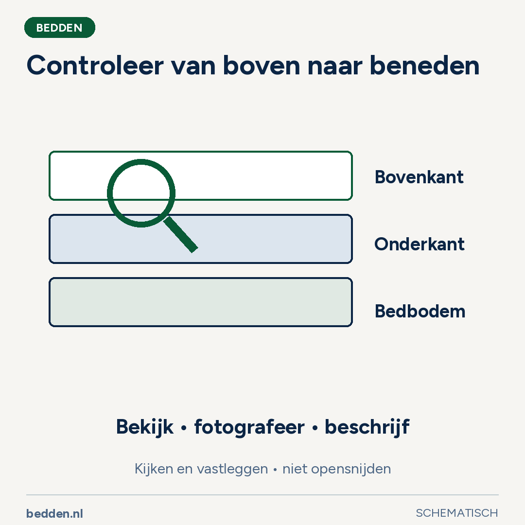 Controleer van boven naar beneden. Kijken en vastleggen • niet opensnijden