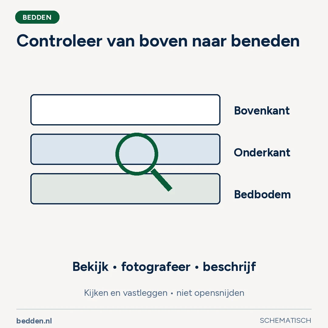 Controleer van boven naar beneden. Kijken en vastleggen • niet opensnijden