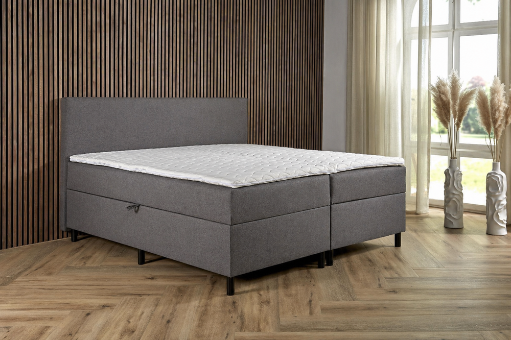 Basic Bedden.nl Boxspring Essential with storage, featuring a flat design and comfortable, supportive structure for a restful sleep.