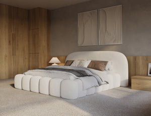 Off-white Signature boxspring bed with built-in storage drawers from Bedden.nl, showcasing the frame and storage compartments.