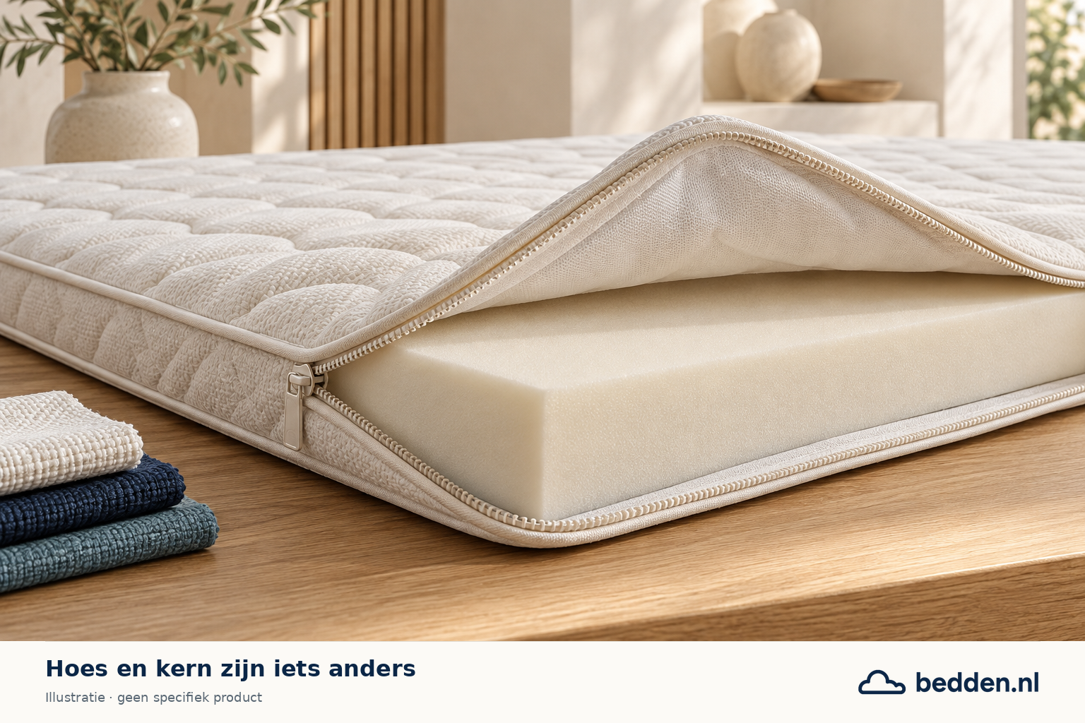 Een geopende afritsbare topperhoes met de afzonderlijke kern zichtbaar.