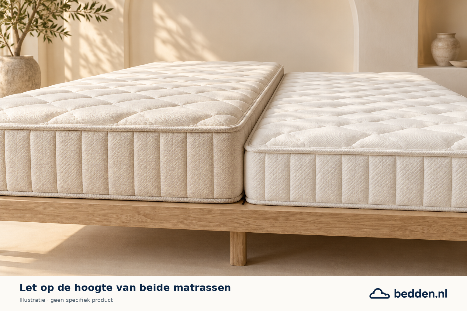 Twee matrassen naast elkaar hebben verschillende bovenhoogten.