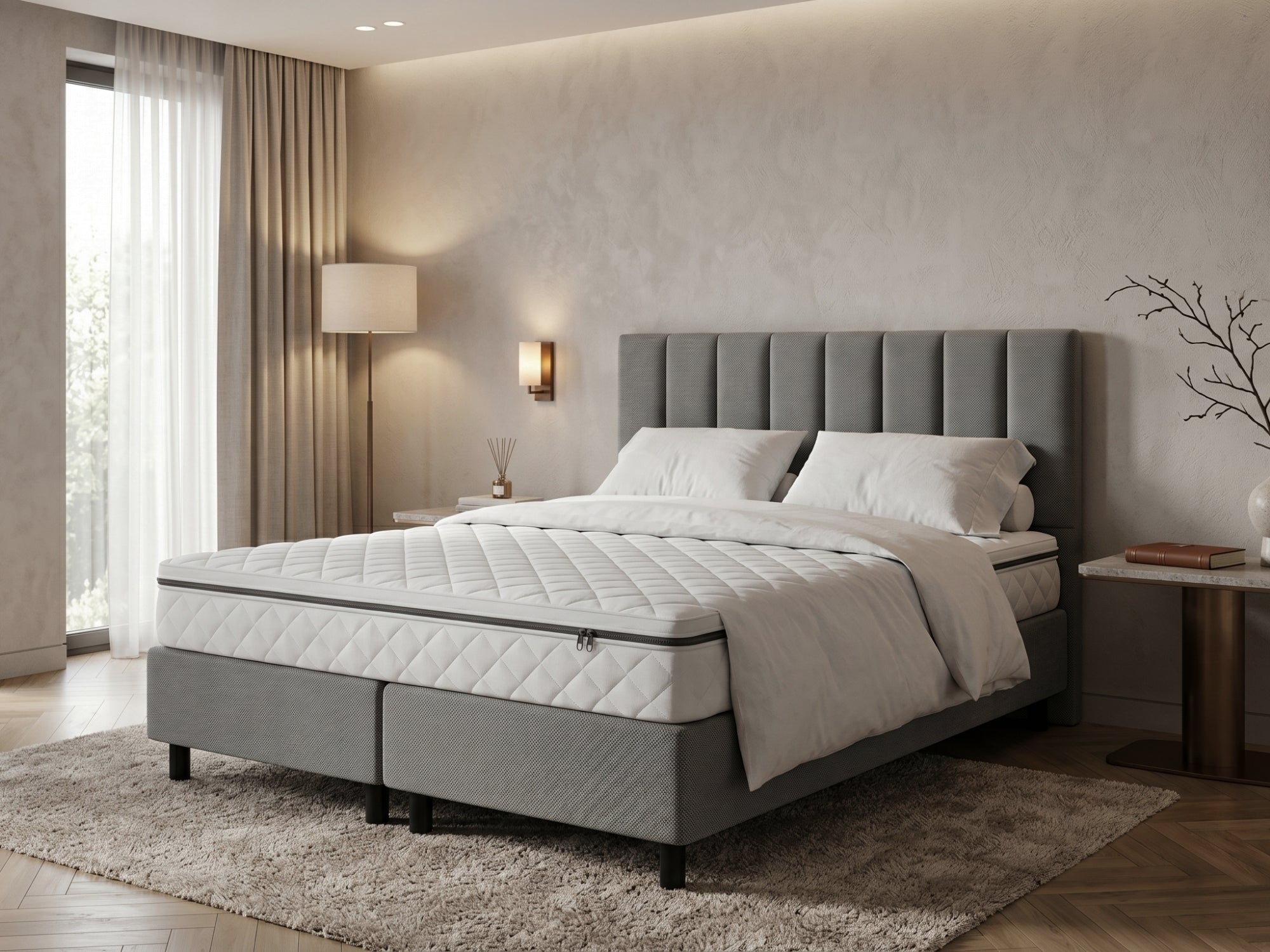 Boxspring Comfort met Opbergruimte – Antraciet – Luxe Verticaal Hoofdbord
