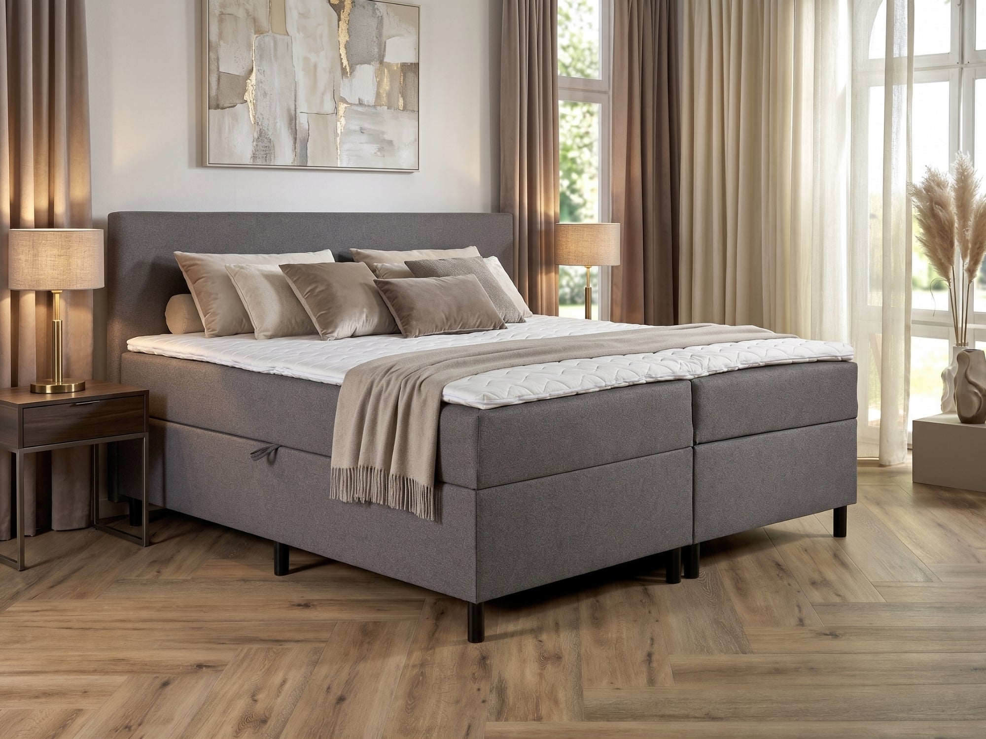 Boxspring Essential met Opbergruimte – Antraciet – Comfortabel Instapmodel