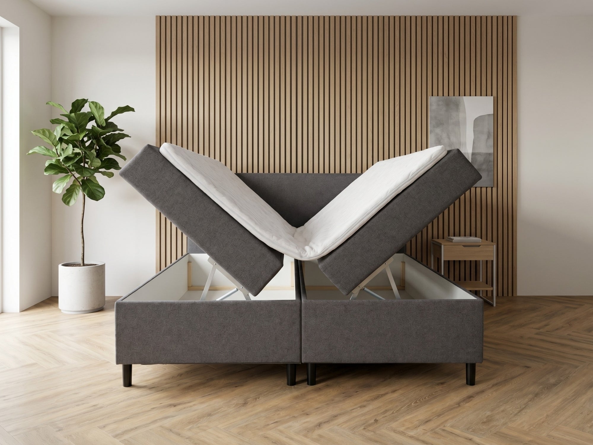 Boxspring Essential met Opbergruimte – Antraciet – Comfortabel Instapmodel