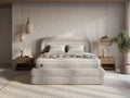 Boxspring Halo met Opbergruimte – Luxe Bouclé Taupe – Incl. Matras & Gratis Montage
