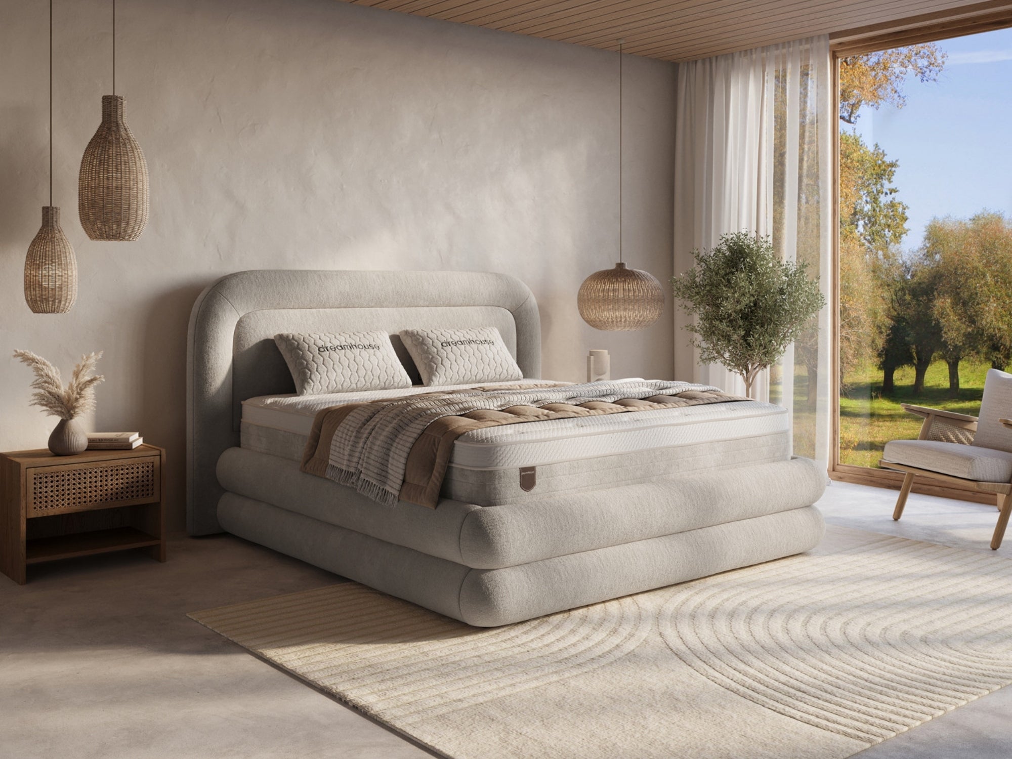 Boxspring Halo met Opbergruimte – Luxe Bouclé Taupe – Incl. Matras & Gratis Montage