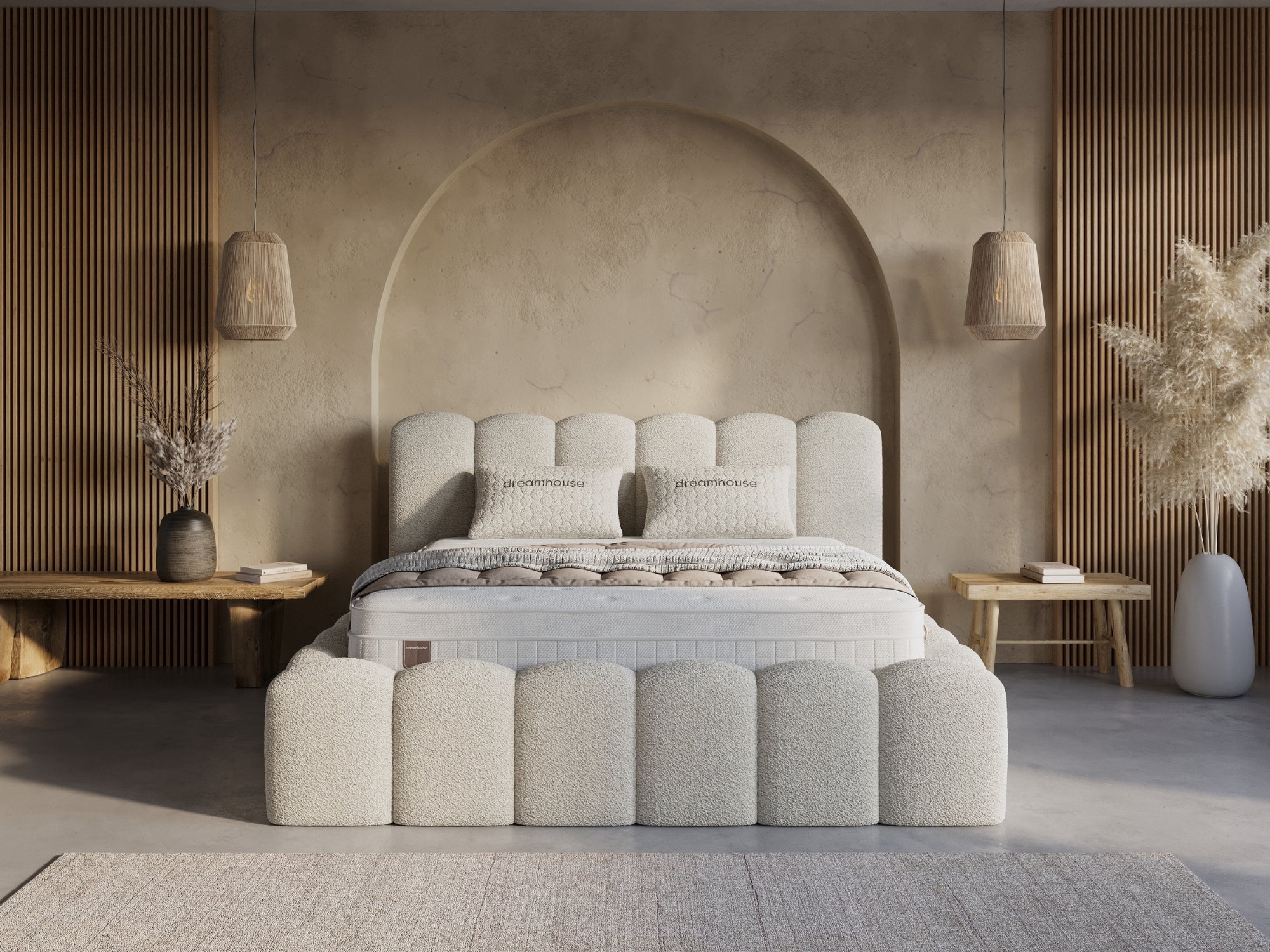 Boxspring Harmony met Opbergruimte – Teddy Bouclé – Incl. Matras & Gratis Montage
