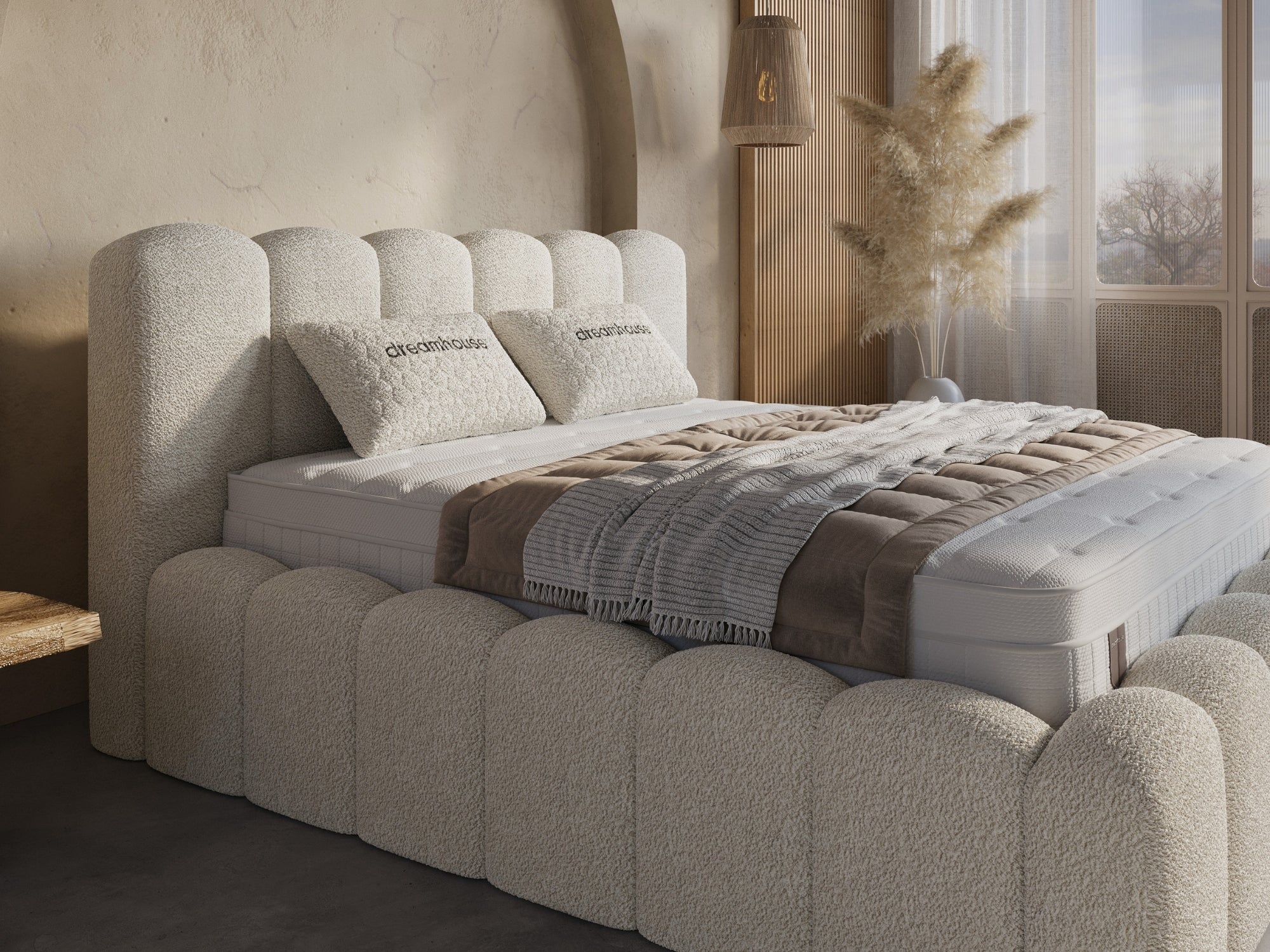 Boxspring Harmony met Opbergruimte – Teddy Bouclé – Incl. Matras & Gratis Montage