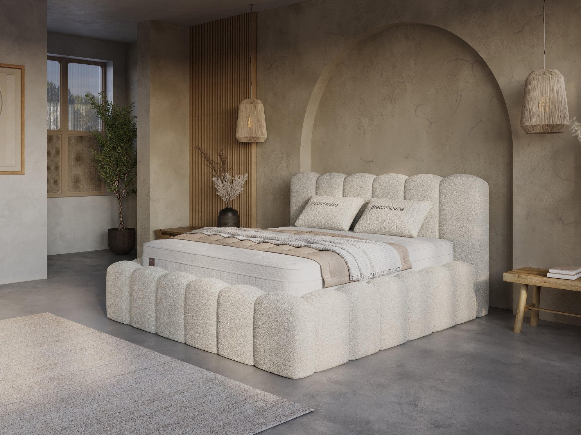 Boxspring Harmony met Opbergruimte – Teddy Bouclé – Incl. Matras & Gratis Montage