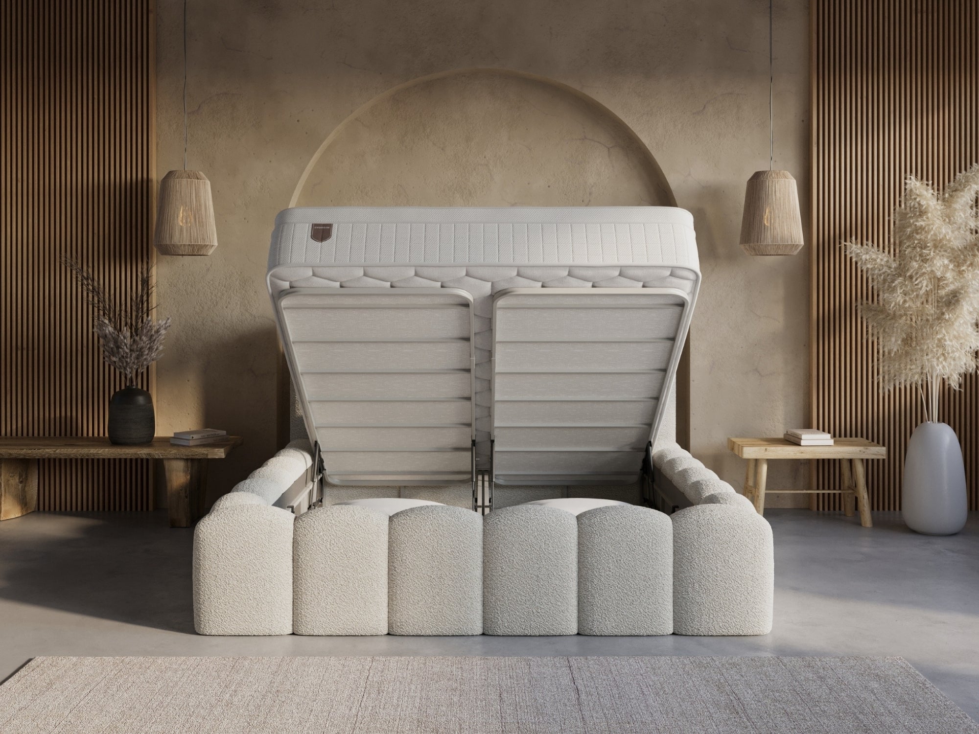Boxspring Harmony met Opbergruimte – Teddy Bouclé – Incl. Matras & Gratis Montage